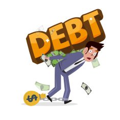 man carrying word debt on his back Money slave concept