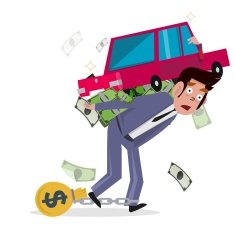 man carrying car with money loan from car