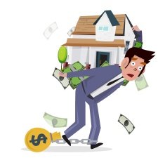 man carrying home with money loan from house concept