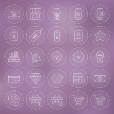 Line Circle Shop Market E-commerce Icons Set