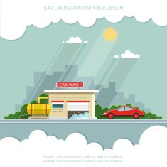 Car on the background of city Flat vector illustration