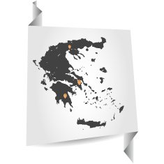 Greece map on white paper with markers