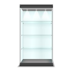 Empty glass cabinet with shelves vector
