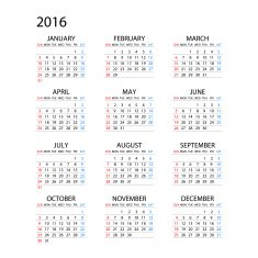 Calendar for 2016 on White Background Week Starts Monday Vector N4