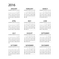 Calendar for 2016 on White Background Week Starts Monday Vector N5
