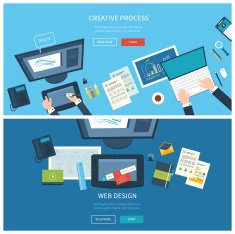 Designer office workspace with tools and devices N3