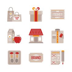 Set of vector shopping icons and concepts in flat style