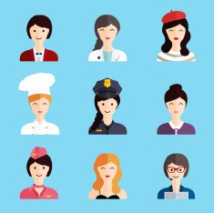 Set of colorful profession woman flat style icons businessman