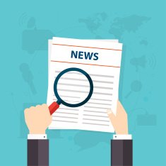 Newspaper icon with shadow Hand holding a magnifying glass Vec