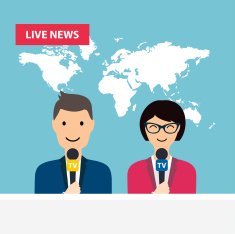 Female and male TV presenters sit at the table