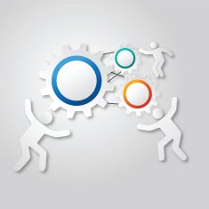 Gears infographics business and running or team work