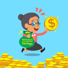 Cartoon an old woman with retirement savings bag