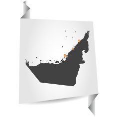 United Arab Emirates map on white paper with markers
