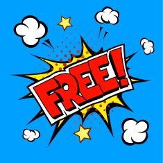 Free wording in comic speech bubble on blue background vector