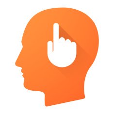 Male head icon with a pointing hand