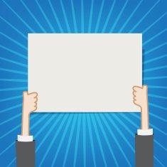 Hand showing blank sign board on sunburst background vector illu