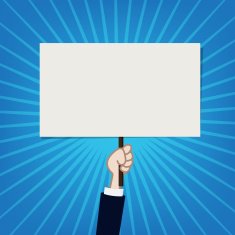 Hand showing blank sign board on sunburst background vector illu N5