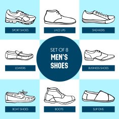 Hand drawn men's shoes in black and white colors