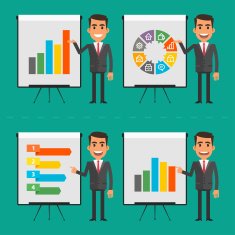 Infographics businessman indicates on flip-chart