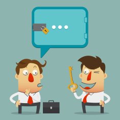 Businessman who offers solutions to his partner cartoon character