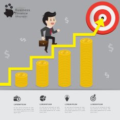 Business walking on graph finance to target infographic concept