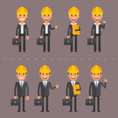 Engineers woman and man in various poses