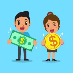 Cartoon business people holding money N2