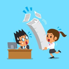 Cartoon business boss and businesswoman have a lot of work