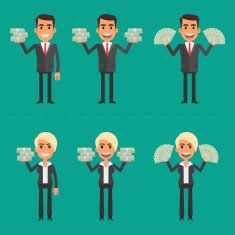 Businessman and businesswoman holding money