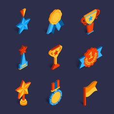 Set of flat isometric trophy icons