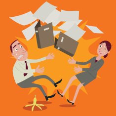 Businessman taking a fall with banana peel