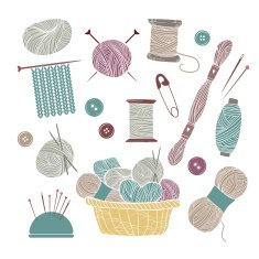 Hand drawn vector vintage illustration - Set of knitting