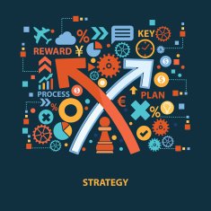 Strategy concept design on dark background clean vector