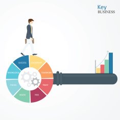 Businessman walking on the circle of key