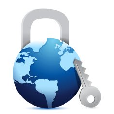open globe 'lock' illustration design over a white background