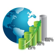 percentage graph and globe illustration design over white