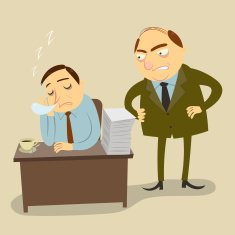 The angry boss looked employee was secretly sleeping at work