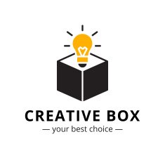 Vector minimalistic light bulb in a box logo
