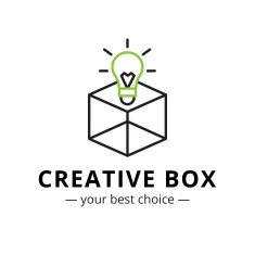 Vector minimalistic light bulb in a box logo N2