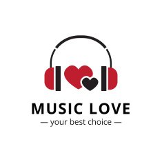 Vector trendy flat style music store logo Headphones and heart