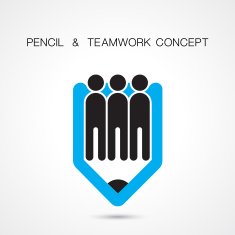 Creative pencil and people icon abstract design