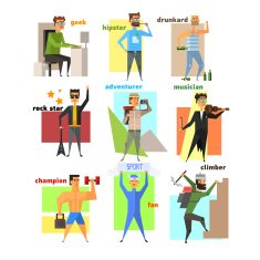 Men Lifestyle in Flat Style Vector Illustration Set