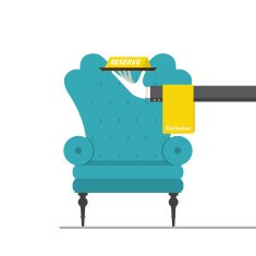 Flat design for classic chair with hand holding reserved sign