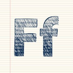 letter F sketch in a notebook