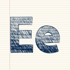 letter E sketch in a notebook