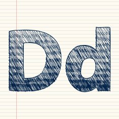 letter D sketch in a notebook