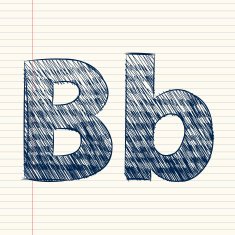 letter B sketch in a notebook