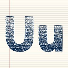 letter U sketch in a notebook