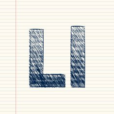 letter L sketch in a notebook