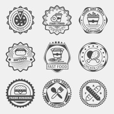 Fast food emblems logo or labels vector set